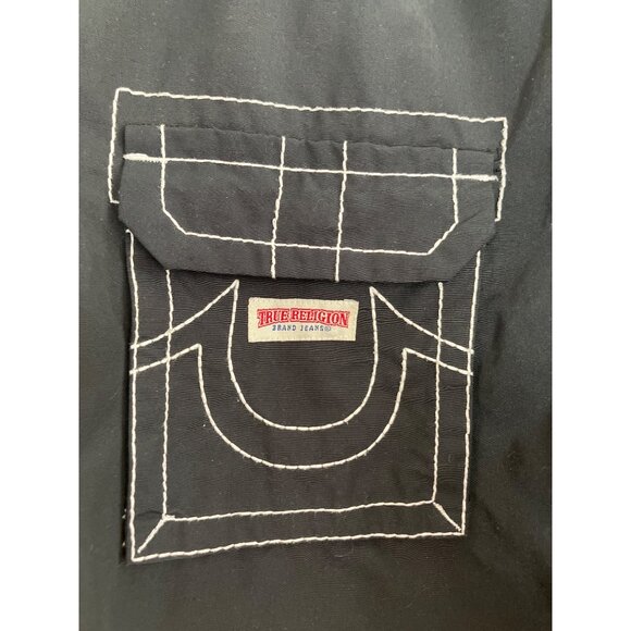 True Religion Mens Quilted Bomber Jacket 2XL Black With Contrast Thick Stitch - Picture 3 of 10